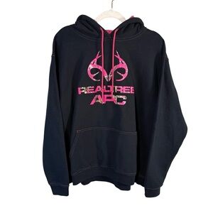 Realtree Unisex Black Hoodie with Pink Camo Accents Size XL Casual Streetwear